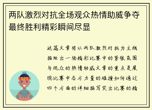 两队激烈对抗全场观众热情助威争夺最终胜利精彩瞬间尽显